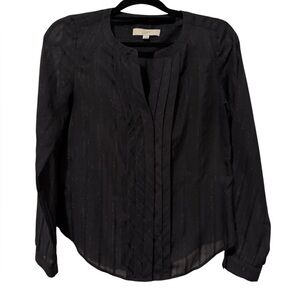 Ann Taylor Loft Black Pleated Long Sleeve Shirt with Metallic Stripes (Size S)